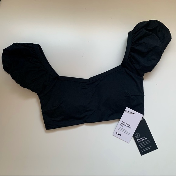 NWT Knix Puffy Sleeve Scoop Bikini Top - Black Size XS - Picture 2 of 5